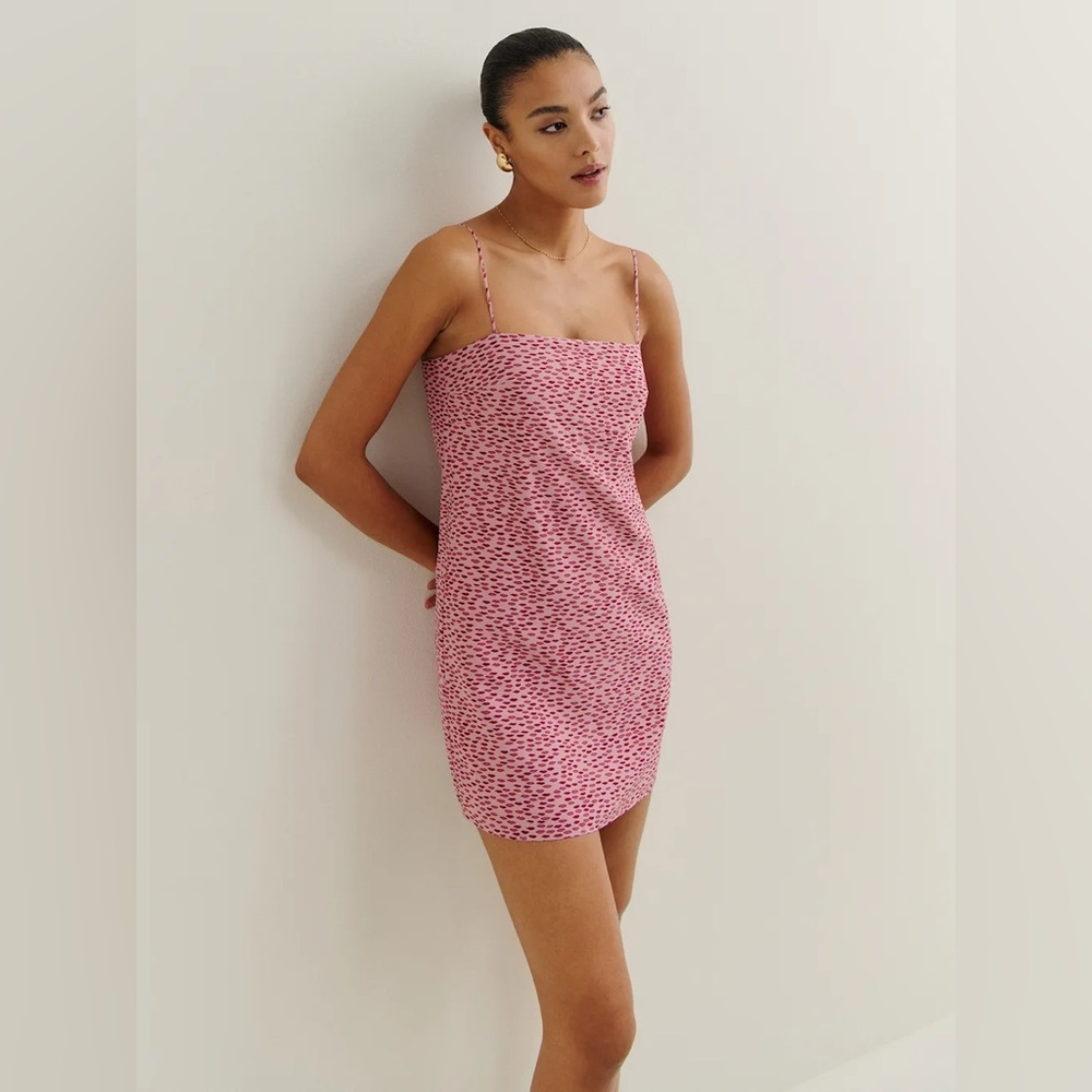 Reformation NWT 6 Zephyra Pink Mini Dress Lip Pattern
